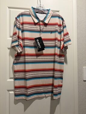 Hooey Men's Striped Polo in Cream with Blue & Red Stripes